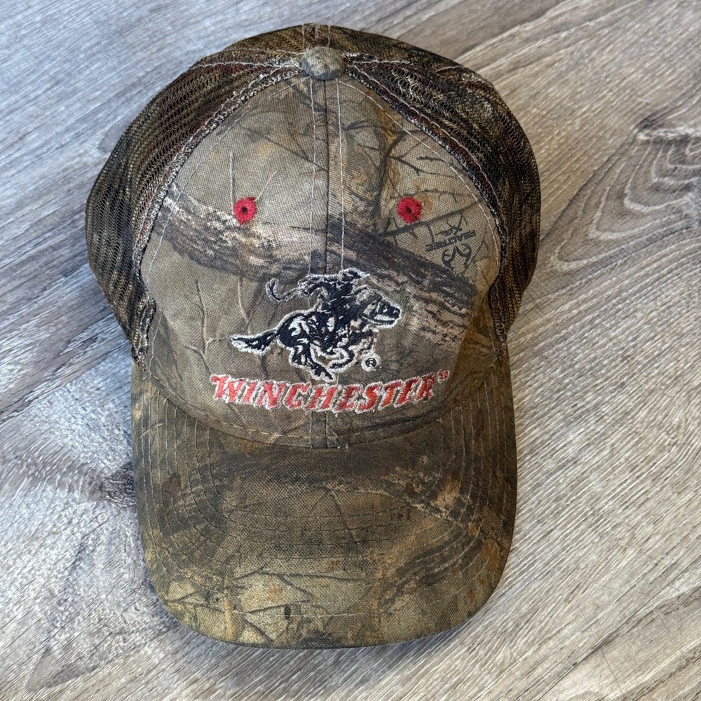Winchester Realtree Camo Trucker Hat Adjustable Mesh Back Hunting Cap Brown